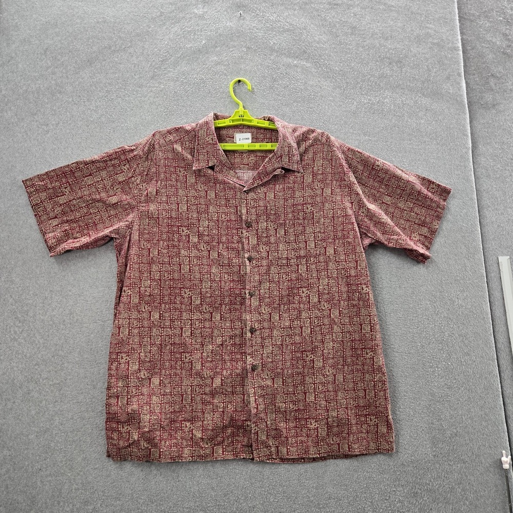 L.l.bean Men Button Up Shirt XL TALL Red Geometric Short Sleeve Y2K